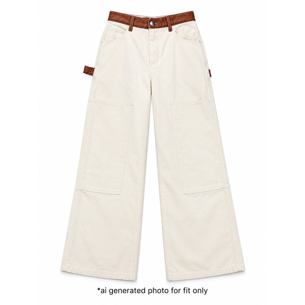 Staud Contrast Trim Carpenter Wide Leg Pants Women 00 Cream Brown Organic Cotton